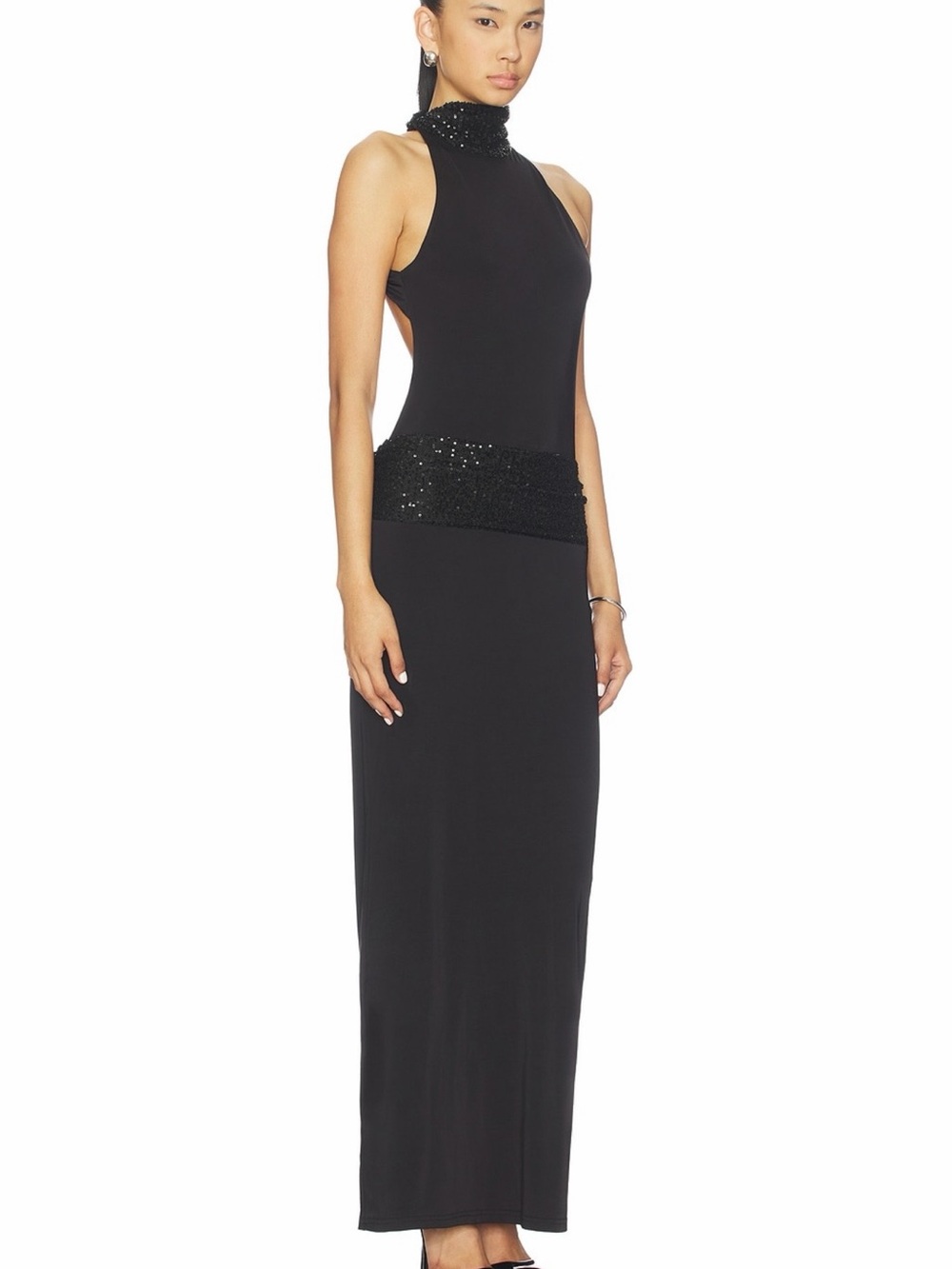 superdown Black Halter Maxi Dress with Sequin Waist - Picture 2 of 5